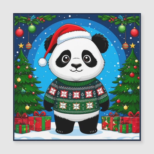 Schattige panda in kersttrui draagt kerstmuts (Voorkant)