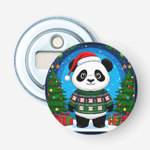 Schattige panda in kersttrui draagt kerstmuts button flesopener