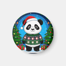 Schattige panda in kersttrui draagt kerstmuts magneet