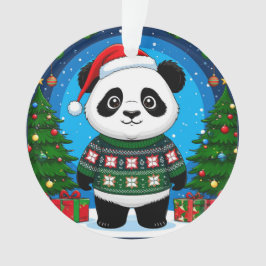 Schattige panda in kersttrui draagt kerstmuts ornament