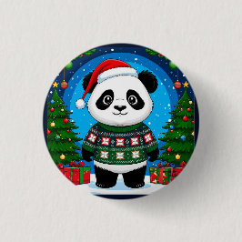 Schattige panda in kersttrui draagt kerstmuts ronde button 3,2 cm