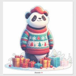 Schattige panda in kersttrui draagt kerstmuts sticker