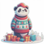Schattige panda in kersttrui draagt kerstmuts sticker (Voorkant)