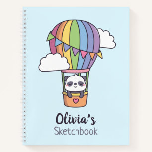 Schattige Panda In Regenboog Heet Luchtballon Sche Notitieboek
