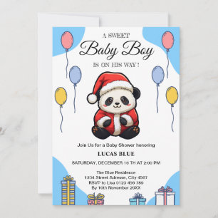 Schattige Panda Kerstman Jongen Baby Shower Uitnod Kaart