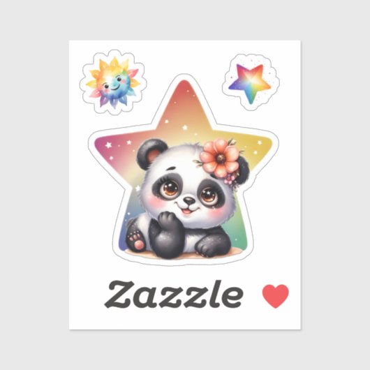 Schattige Panda kleurrijke ster, Panda Sticker (Vel)