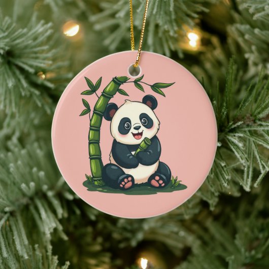Schattige Panda Knuffelen Bamboe Schattigee Cartoo Keramisch Ornament (Boom)