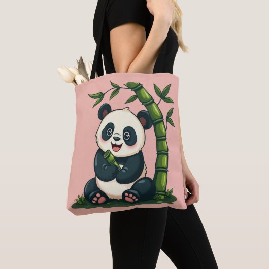 Schattige Panda Knuffelen Bamboe Schattigee Cartoo Tote Bag (Dichtbij)