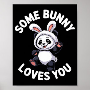 Schattige Panda Konijn Pasen Sommige Konijn Houdt  Poster