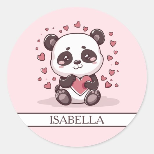 Schattige Panda Liefde - Gepersonaliseerd Ronde Sticker (Voorkant)