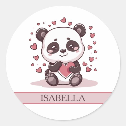 Schattige Panda Liefde - Gepersonaliseerd Ronde Sticker (Voorkant)