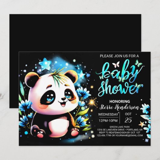 Schattige Panda Magic Adventure Boy Baby shower Kaart (Voorkant / Achterkant)