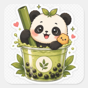 Schattige Panda Matcha Bubble Tea Sticker   Kawaii