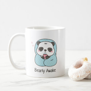 Schattige Panda Met Deken Naauwelijks Wakker Woord Koffiemok