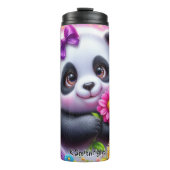 Schattige panda met een felle bloem thermosbeker (Voorkant)