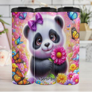 Schattige panda met een felle bloem thermosbeker