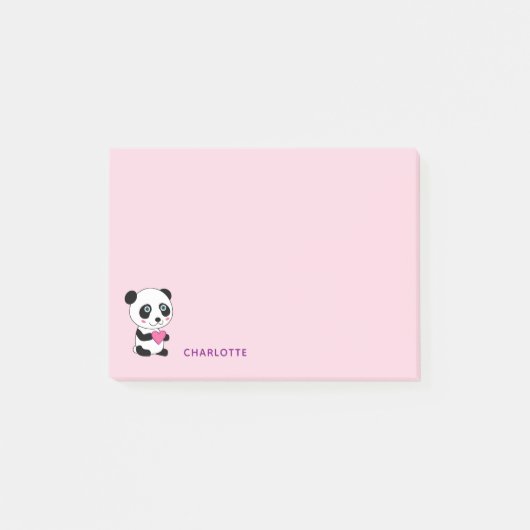 Schattige panda met een roze hart gepersonaliseerd post-it® notes (Voorkant)