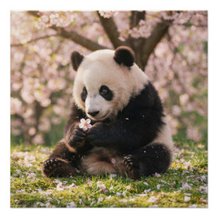 Schattige Panda met Kersenbloesem in de Lente Perfect Poster