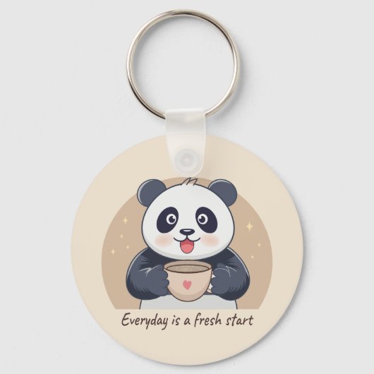 Schattige Panda met Koffie Sleutelhanger (Voorkant)