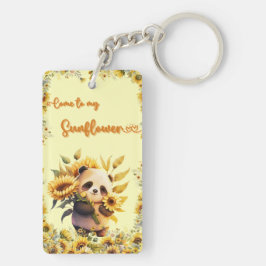 Schattige Panda met Zonnebloemen | Acryl Sleutelha Sleutelhanger