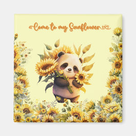 Schattige Panda met Zonnebloemen | Vierkante Magne Magneet