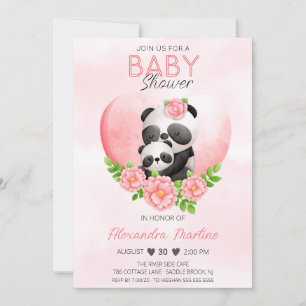 Schattige Panda Mom & baby Roze Bloemen Baby showe Kaart