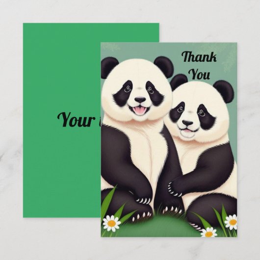 Schattige Panda Paar Bedankkaart (Voorkant / Achterkant)