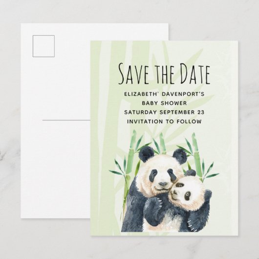 Schattige Panda Paar Save the Date Baby shower Uitnodiging Briefkaart (Voorkant / Achterkant)