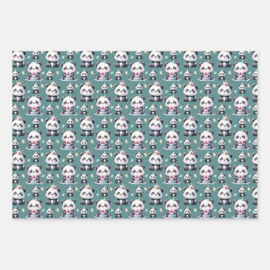 Schattige Panda Patroon Verjaardag Jongen Groen Inpakpapier Vel (Voorkant 3)