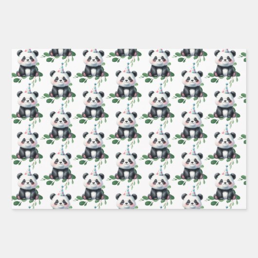 Schattige Panda Pattern Beer met groen en geschenk Inpakpapier Vel (Voorkant 3)
