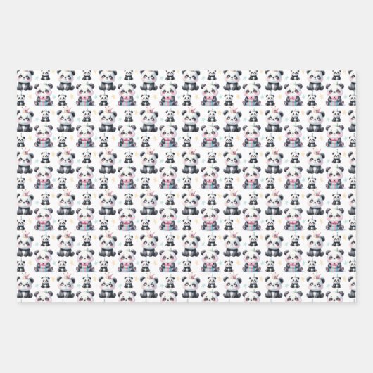 Schattige Panda Pattern Beer met groen en geschenk Inpakpapier Vel (Voorkant 2)