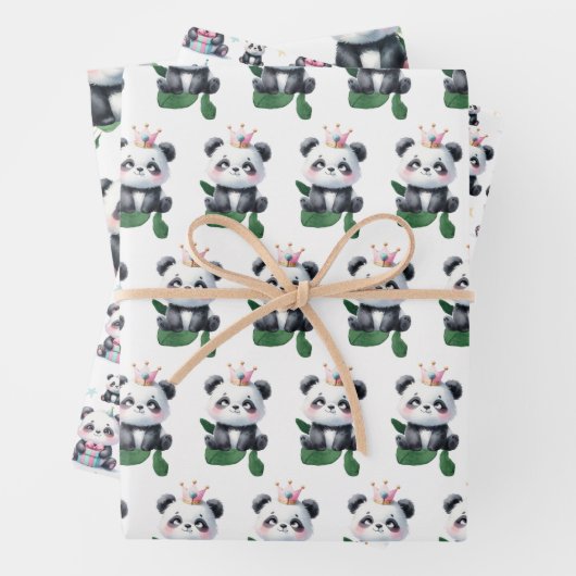 Schattige Panda Pattern Beer met groen en geschenk Inpakpapier Vel (In situ)