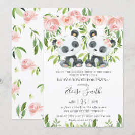 Schattige Panda Pink Floral Twin Meisjes Baby show Kaart