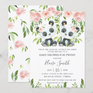 Schattige Panda Pink Floral Twin Meisjes Baby show Kaart