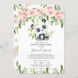 Schattige Panda Pink Floral Virtual Baby shower pe Kaart