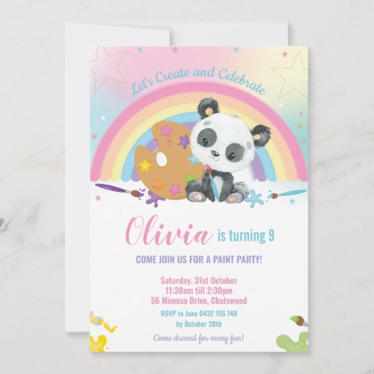 Schattige Panda Regenboog Art Paint Verjaardagsfee Kaart (Voorkant)