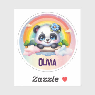 Schattige Panda regenboog met  naam Sticker
