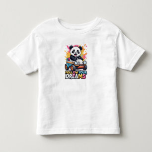 Schattige Panda Rijdt Speelgoedauto Met Kleurrijke Kinder Shirts