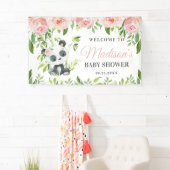 Schattige Panda Roze Bloemen Groen Bamboe Achtergr Spandoek (Insitu)