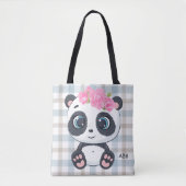 Schattige panda roze bloemmonogram tote bag (Voorkant)