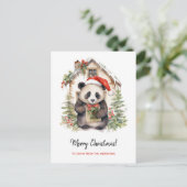 Schattige Panda Santa Christmas House Briefkaart (Staand voorkant)