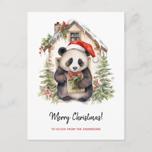 Schattige Panda Santa Christmas House Briefkaart (Voorkant)