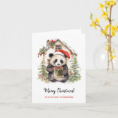 Schattige Panda Santa Christmas House Kaart (Gele Bloem)