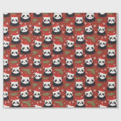 Schattige Panda Santa rood vakantiepatroon Cadeaupapier (Vlak)
