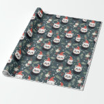 Schattige Panda Santa Winter vakantiepatroon Cadeaupapier<br><div class="desc">Schattige Panda Winter vakantiepatroon inpakpapier. Schattigee kawaii panda met kerstmuts en winterbotanische motief.</div>
