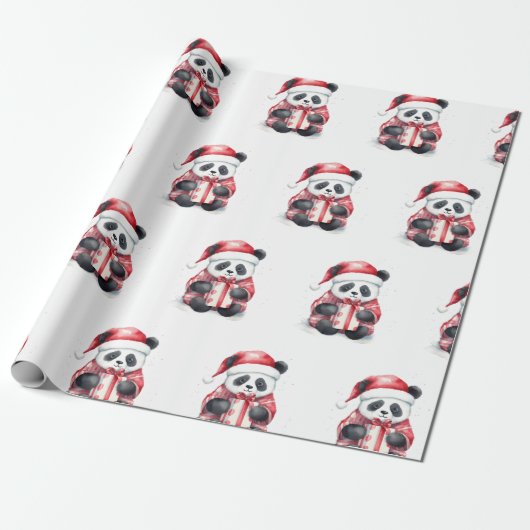Schattige Panda Santa Winter vakantiepatroon Cadeaupapier (Uitgerold)
