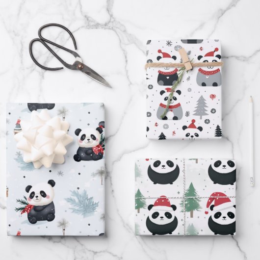 Schattige Panda Santa Winter vakantiepatroon Inpakpapier Vel (Voorkant)