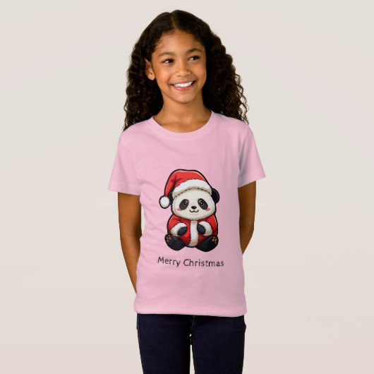 Schattige Panda Sinterklaas Kerstmis T-shirt (Voorkant volledig)