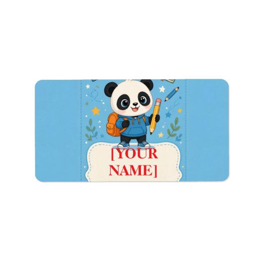 Schattige Panda Terug naar School Benodigdheden Etiket (Voorkant)