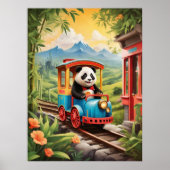 Schattige Panda Treinrit AI Kunst Poster (Voorkant)